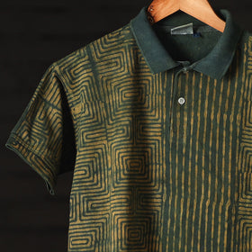 Bindaas Natural Dyed Art Block Print Unisex Polo Collar T-shirt