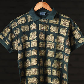 Buy Bindaas Natural Dyed Art Block Print Polo Collar T-shirt in Pure Cotton Online at iTokri.com