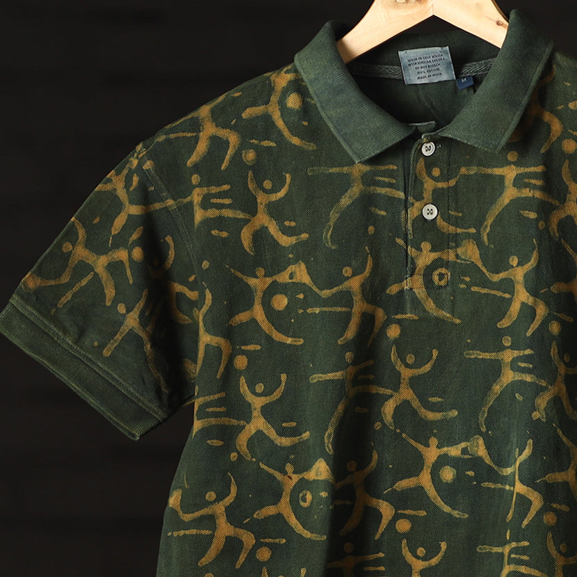 Buy Bindaas Natural Dyed Art Block Print Polo Collar T-shirt in Pure Cotton Online at iTokri.com