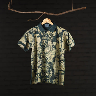 Buy Bindaas Natural Dyed Art Block Print Polo Collar T-shirt in Pure Cotton Online at iTokri.com