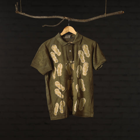 Buy Green Bindaas Natural Dyed Art Block Print Polo Collar T-shirt