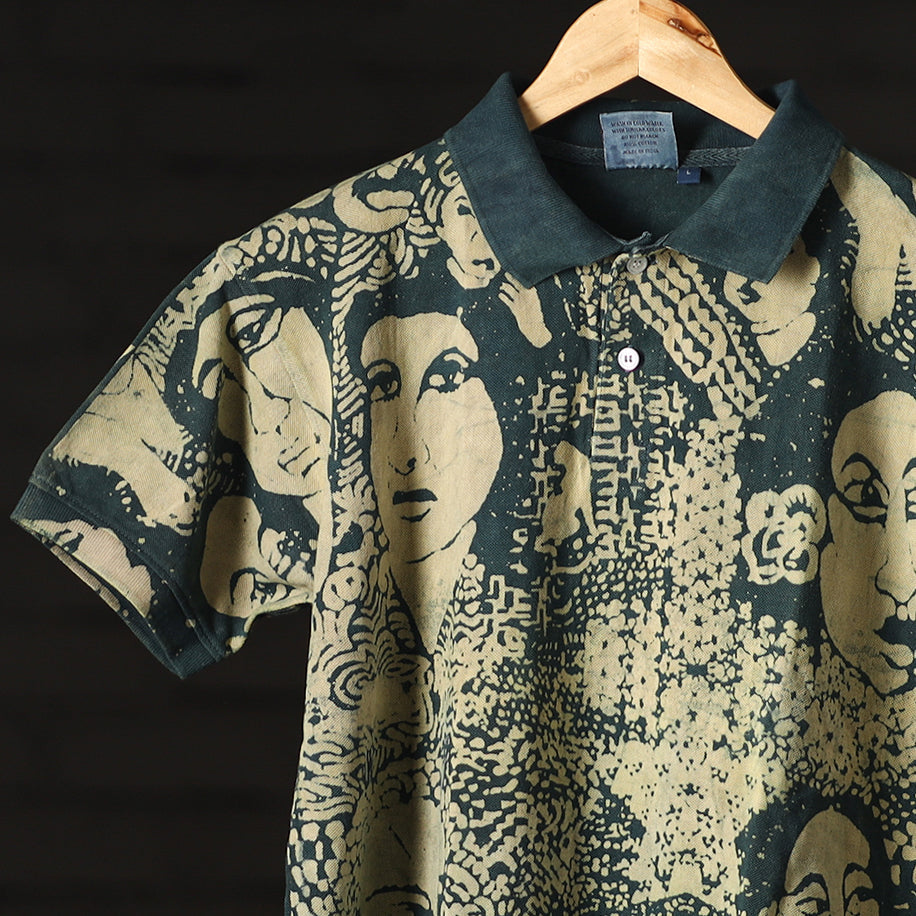 Buy Bindaas Natural Dyed Art Block Print Polo Collar T-shirt in Pure Cotton Online at iTokri.com