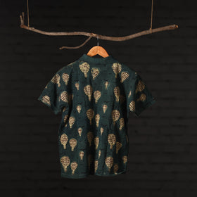 Green - Bindaas Natural Dyed Art Block Print Polo Collar T-shirt in Cotton