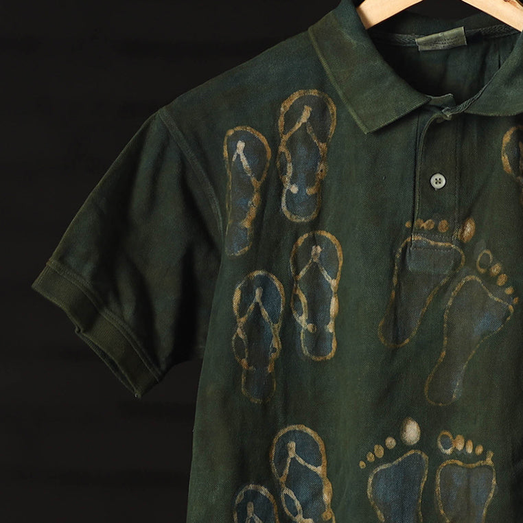 Buy Bindaas Natural Dyed Art Block Print Polo Collar T-shirt in Pure Cotton Online at iTokri.com