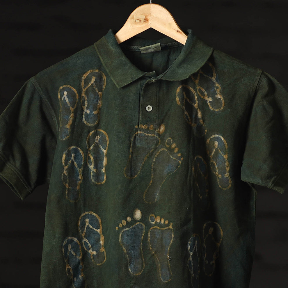 Buy Bindaas Natural Dyed Art Block Print Polo Collar T-shirt in Pure Cotton Online at iTokri.com