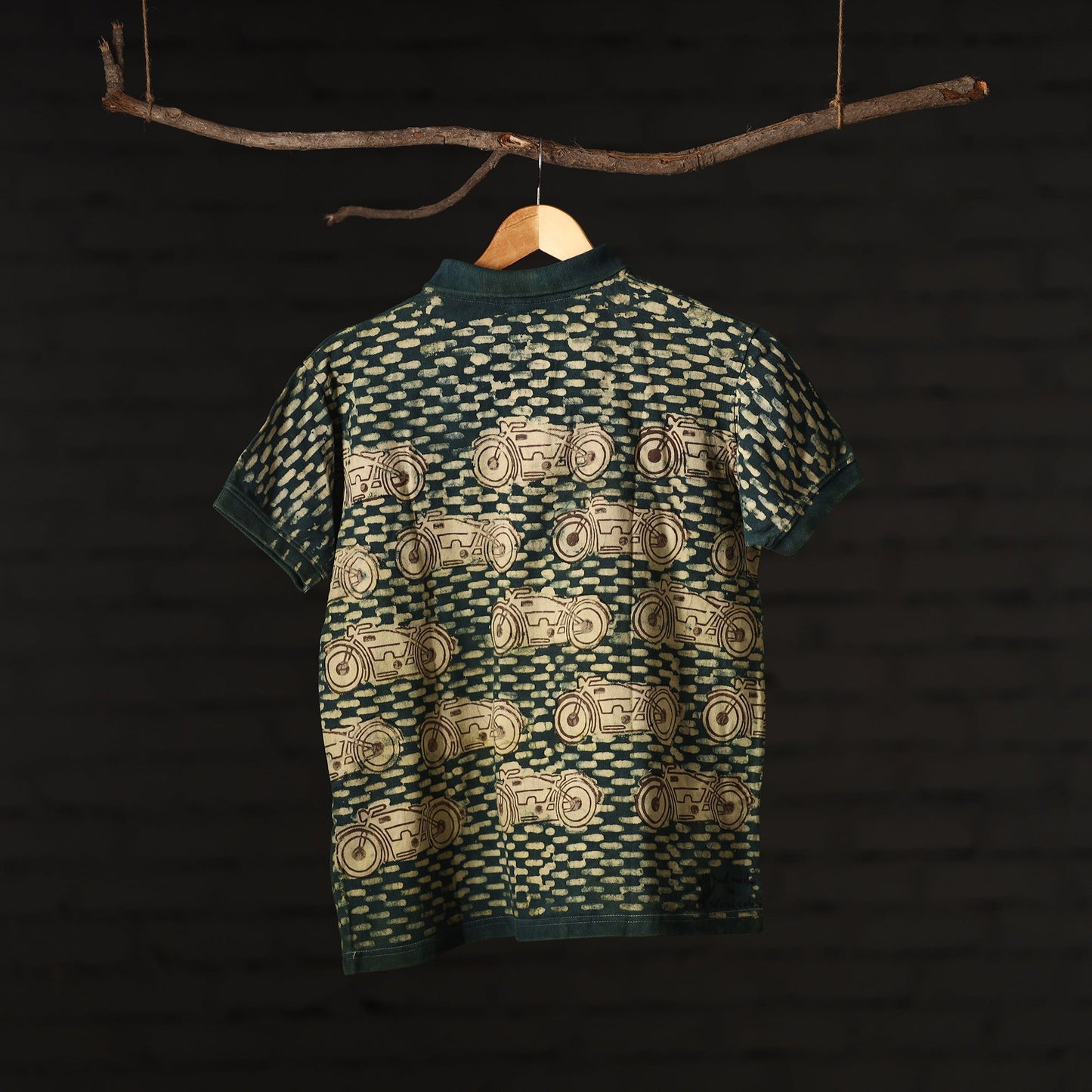 Bindaas Natural Dyed Art Block Print Unisex Polo Collar T-shirt