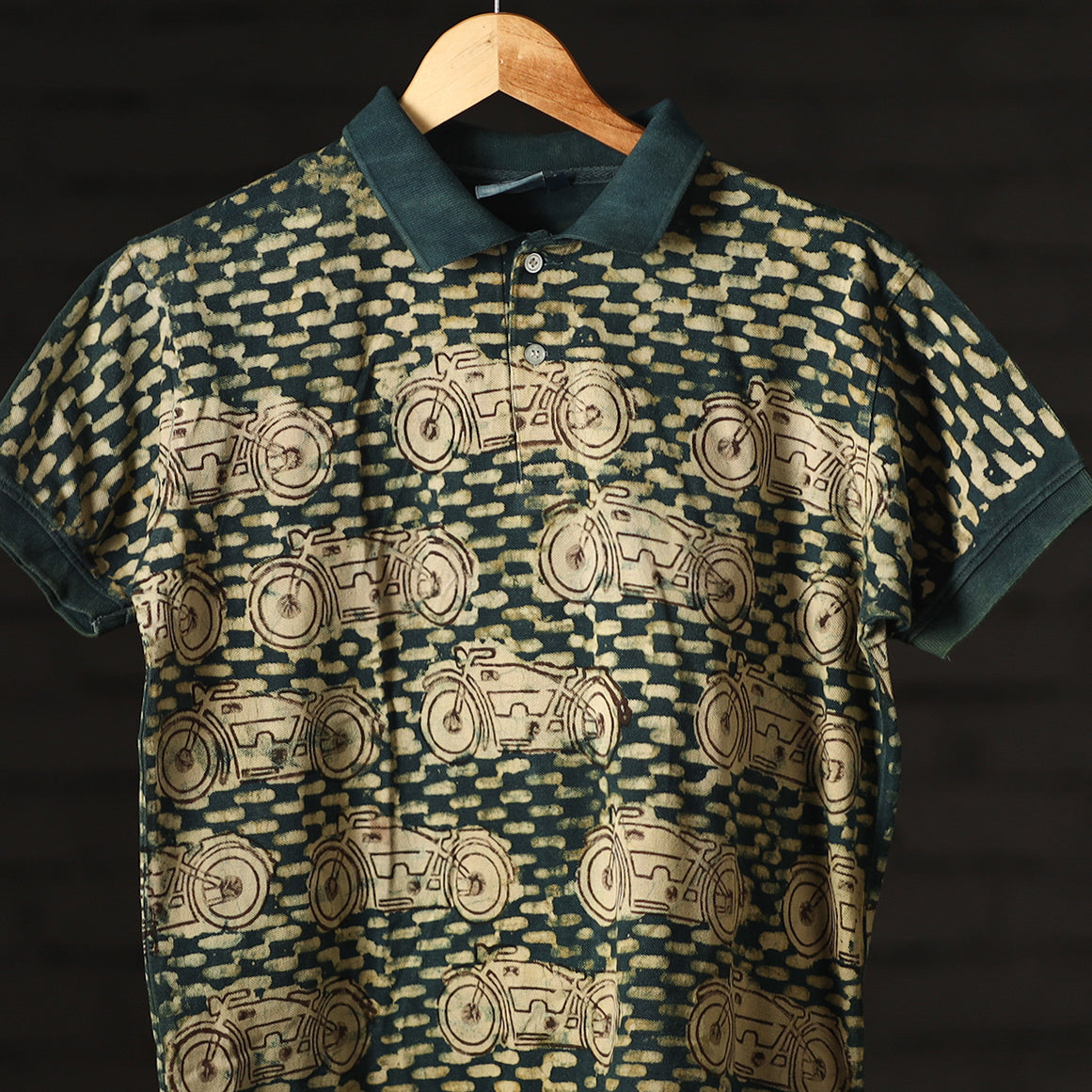 Bindaas Natural Dyed Art Block Print Unisex Polo Collar T-shirt