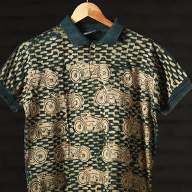 Bindaas Natural Dyed Art Block Print Unisex Polo Collar T-shirt