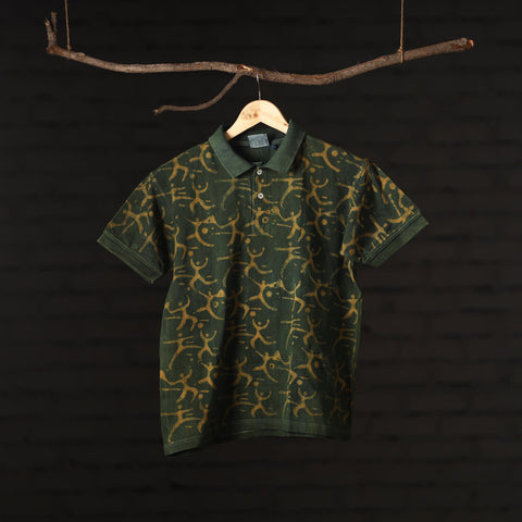 Buy Bindaas Natural Dyed Art Block Print Polo Collar T-shirt in Pure Cotton Online at iTokri.com