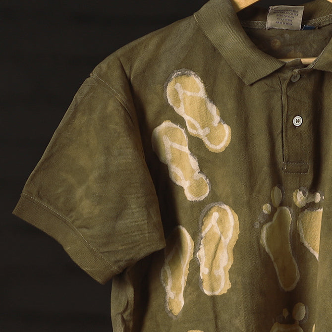 Buy Green Bindaas Natural Dyed Art Block Print Polo Collar T-shirt