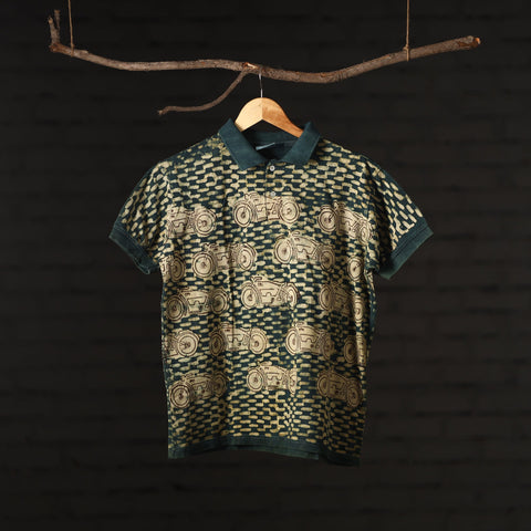 Bindaas Natural Dyed Art Block Print Unisex Polo Collar T-shirt