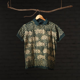 Bindaas Natural Dyed Art Block Print Unisex Polo Collar T-shirt