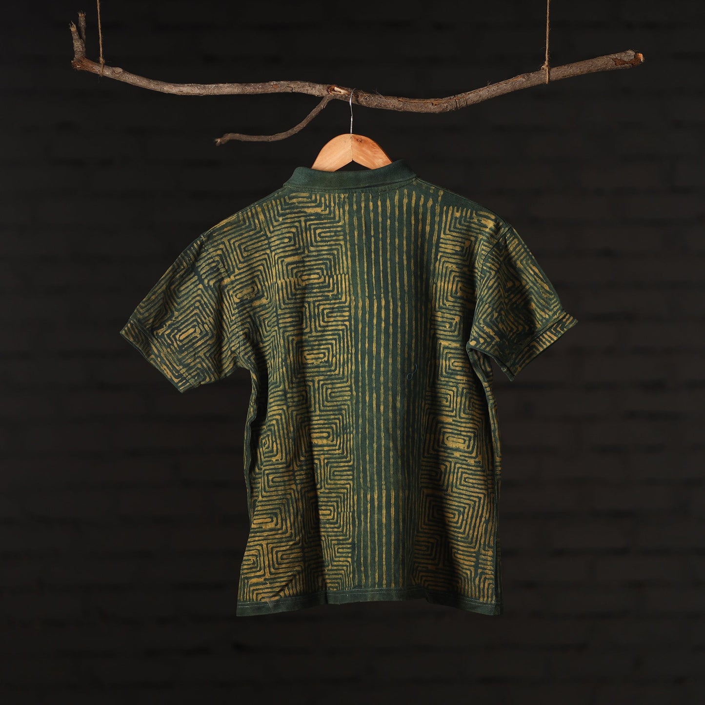 Bindaas Natural Dyed Art Block Print Unisex Polo Collar T-shirt