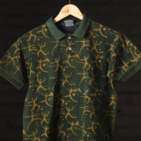 Buy Bindaas Natural Dyed Art Block Print Polo Collar T-shirt in Pure Cotton Online at iTokri.com