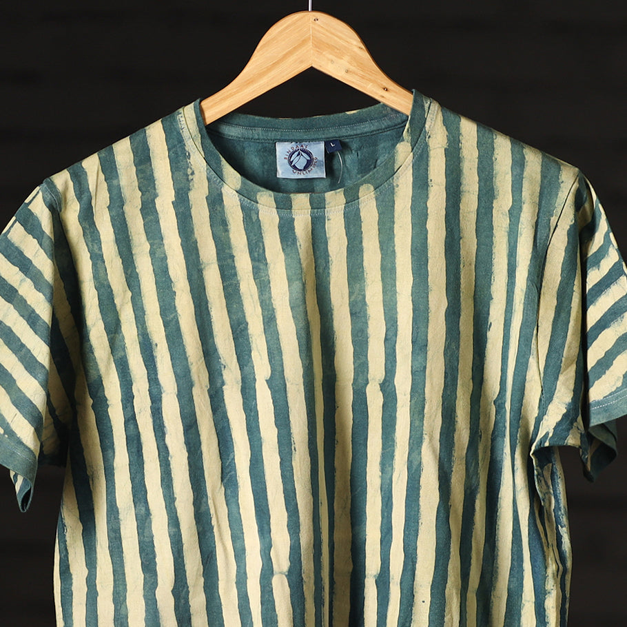  Block Art Prints Natural Dyed Cotton Round Neck T-shirt Online at iTokri.com