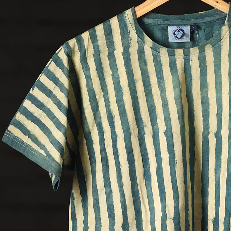  Block Art Prints Natural Dyed Cotton Round Neck T-shirt Online at iTokri.com