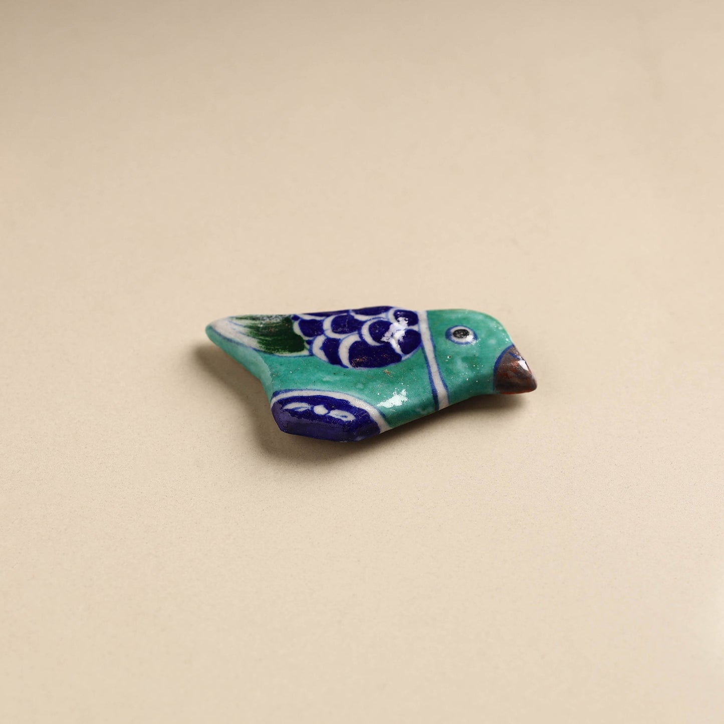 Teal Green Bird Blue Pottery Ceramic Fridge Magnet 