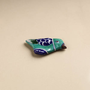 Teal Green Bird Blue Pottery Ceramic Fridge Magnet 