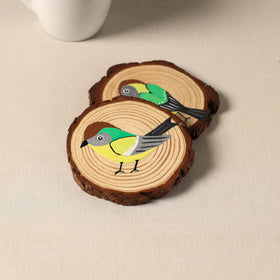Birds - handpainted pine wood coaster (set of 2) 01