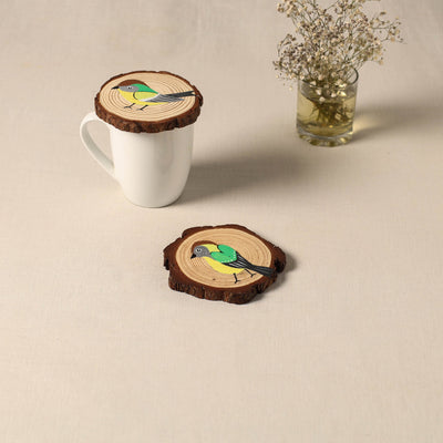 Birds - handpainted pine wood coaster (set of 2) 01