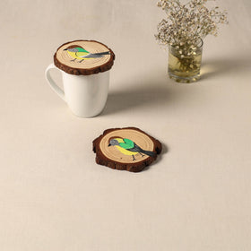 Birds - handpainted pine wood coaster (set of 2) 01
