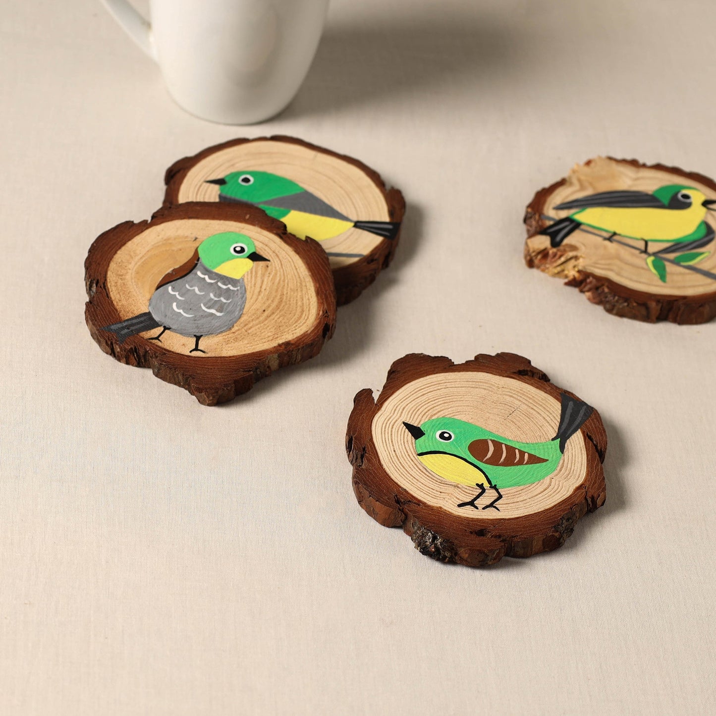 Birds - handpainted pine wood coaster (set of 4) 08