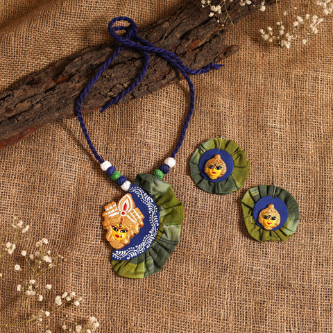 Green - bishnupur handpainted fabart clay maa durga