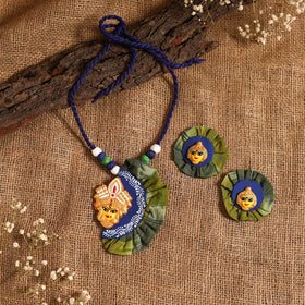 Green - bishnupur handpainted fabart clay maa durga