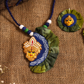 Green - bishnupur handpainted fabart clay maa durga