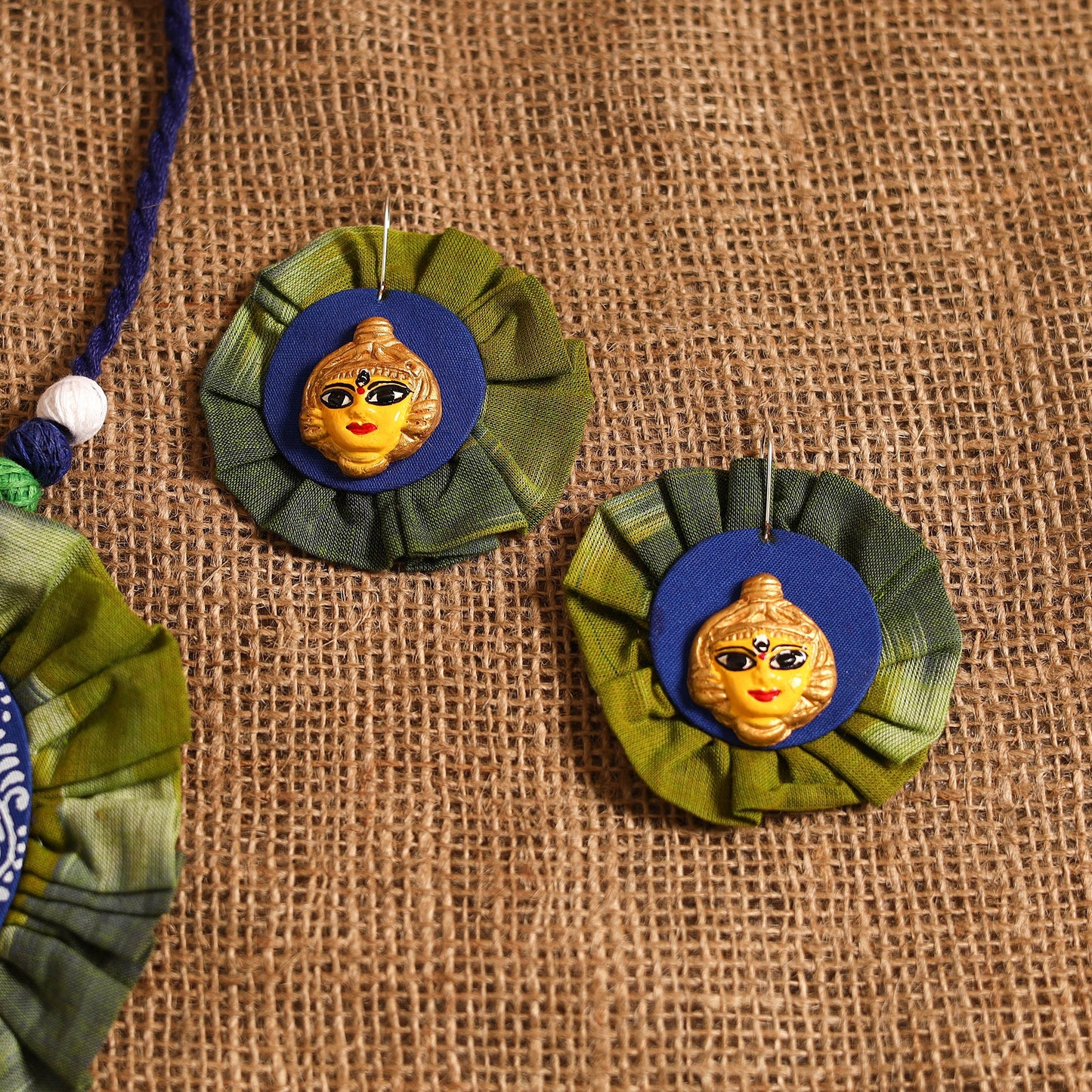 Green - bishnupur handpainted fabart clay maa durga