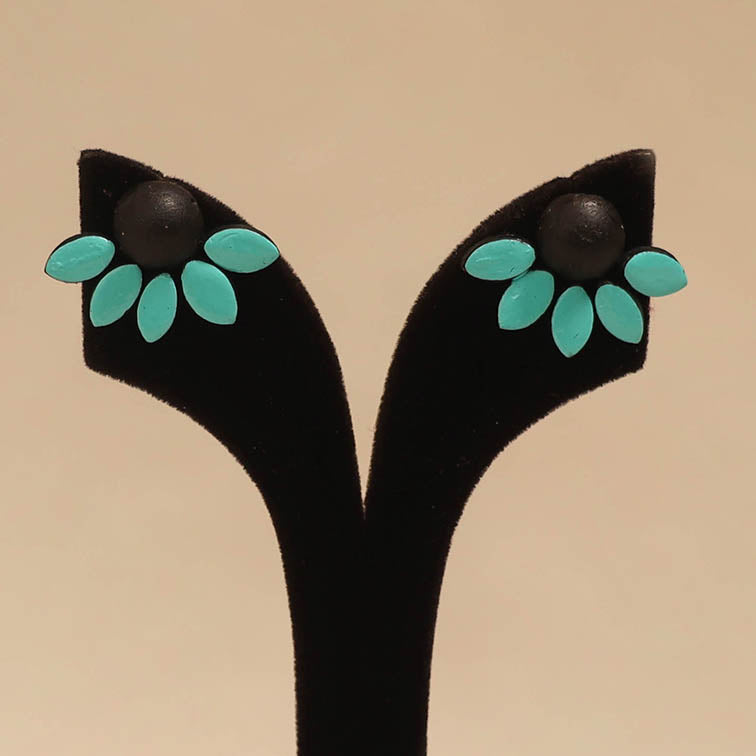 Bishnupur handpainted flower shape terracotta stud earrings