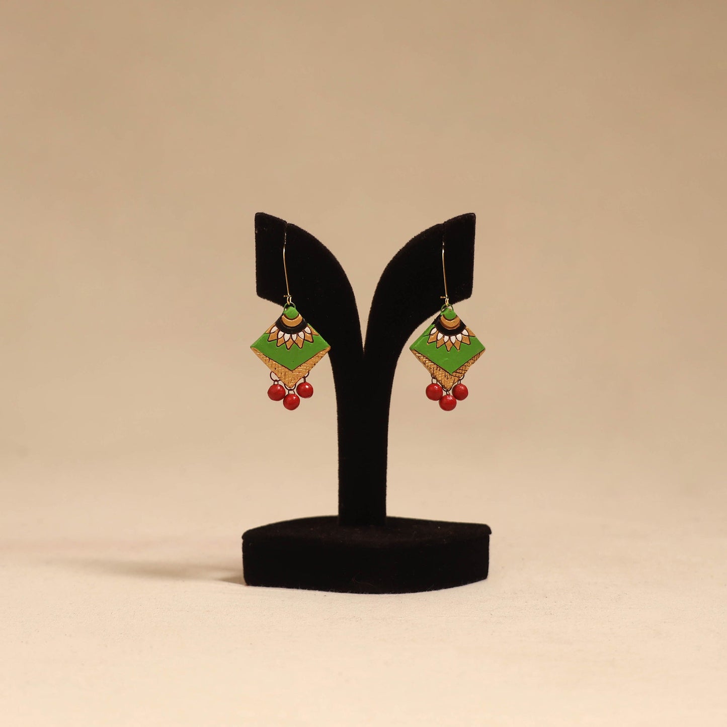 Bishnupur handpainted terracotta earrings 164 - handcrafted