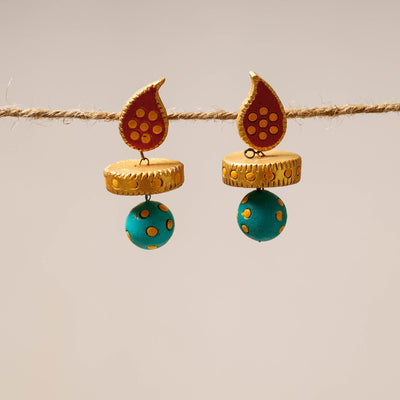 Green Bishnupur Handpainted Terracotta Earrings