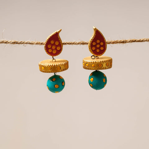 Green Bishnupur Handpainted Terracotta Earrings