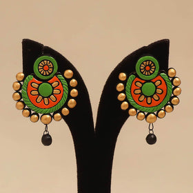 Bishnupur handpainted terracotta earrings 55 - handcrafted