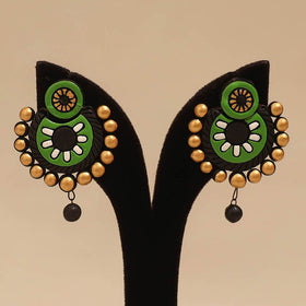 Bishnupur handpainted terracotta earrings 56 - handcrafted