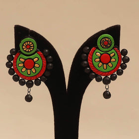 Bishnupur handpainted terracotta earrings 57 - handcrafted