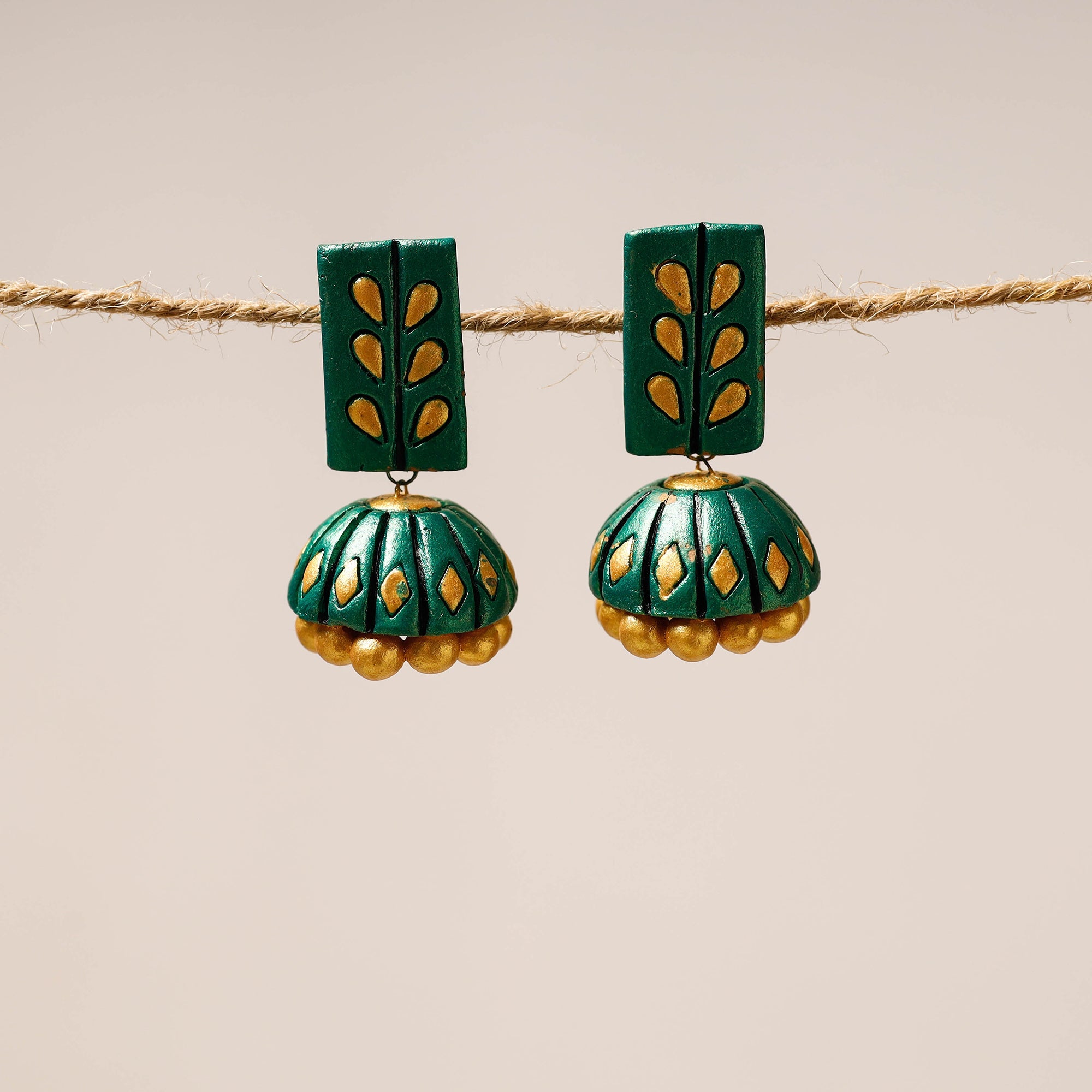 Yellow - Maa Durga Bishnupur Handpainted Fabart Earrings 07 main image 1