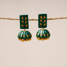 Green Bishnupur Handpainted Terracotta Jhumki Earrings
