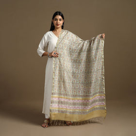 Green - Block Print Chanderi Silk Sanganeri Floral Dupatta 51