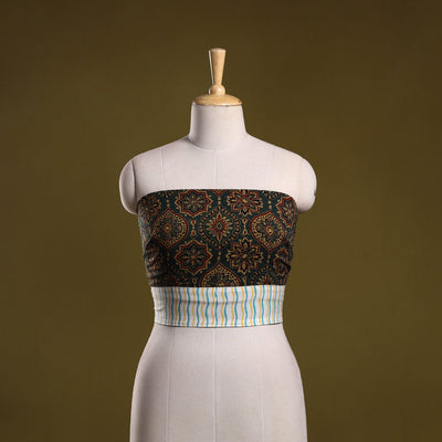 Block print cotton ajrakh blouse piece 10 - handcrafted