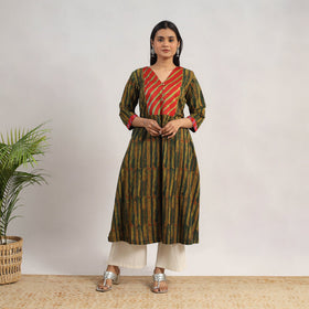 Buy Green Block Print Cotton A-Line Akola Kurta