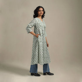 Green - cotton a-line sanganeri kurta 19 - handcrafted