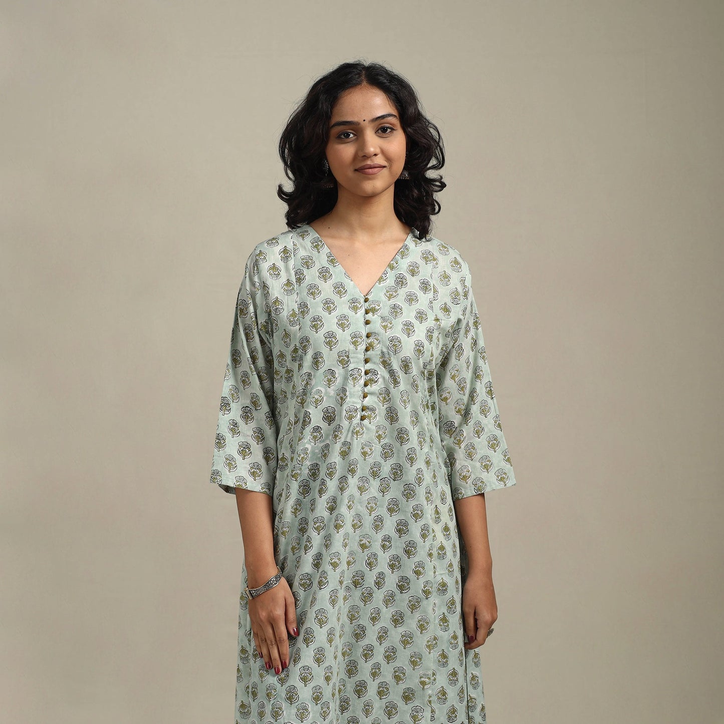 Green - cotton a-line sanganeri kurta 19 - handcrafted