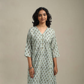Green - cotton a-line sanganeri kurta 19 - handcrafted