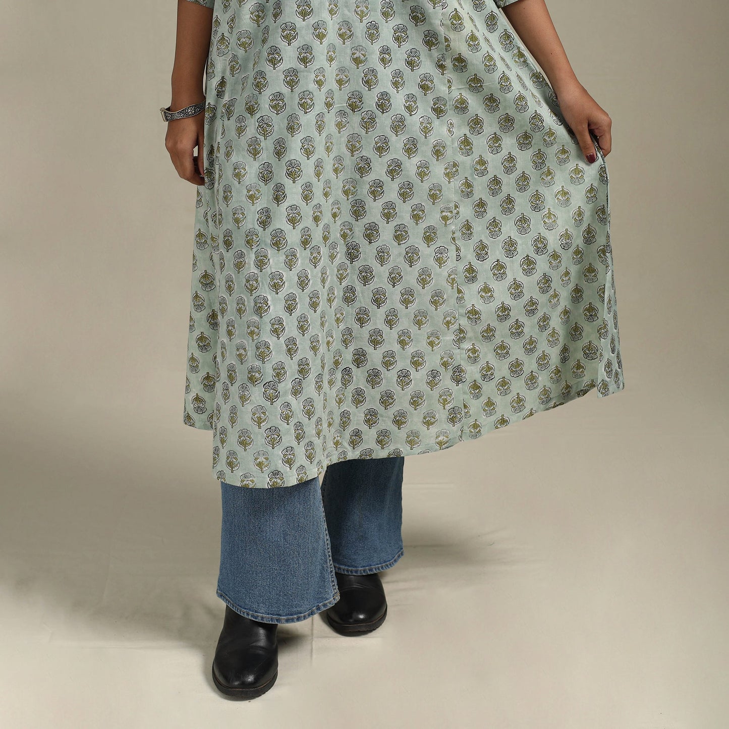 Green - cotton a-line sanganeri kurta 19 - handcrafted