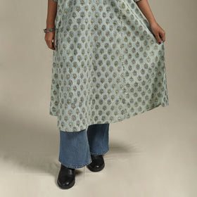 Green - cotton a-line sanganeri kurta 19 - handcrafted