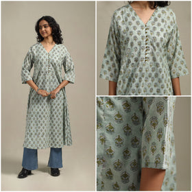 Green - cotton a-line sanganeri kurta 19 - handcrafted
