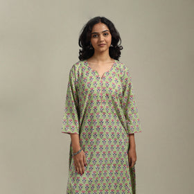 Green - cotton a-line sanganeri kurta 21 - handcrafted