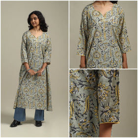 Green - cotton a-line sanganeri kurta 22 - handcrafted